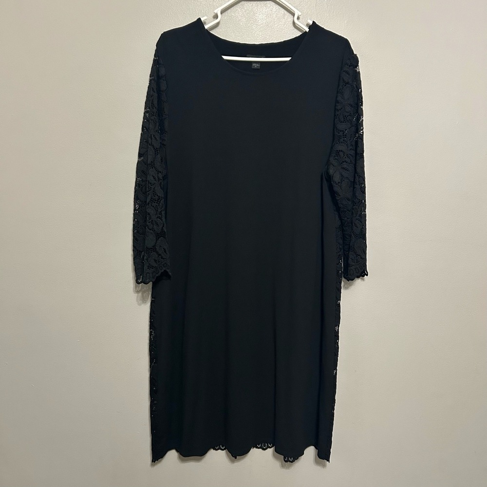 J.Jill Wearever Shift Dress XL Black Lace Scallop Hem LBD Romantic Feminine Chic